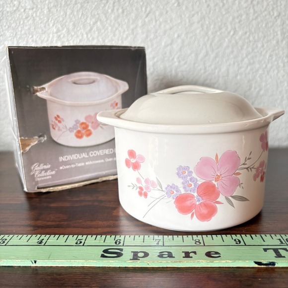 Galleria Collection Other - Galleria Collection Individual Covered Casserole 1985 Japan Stoneware Floral NIB